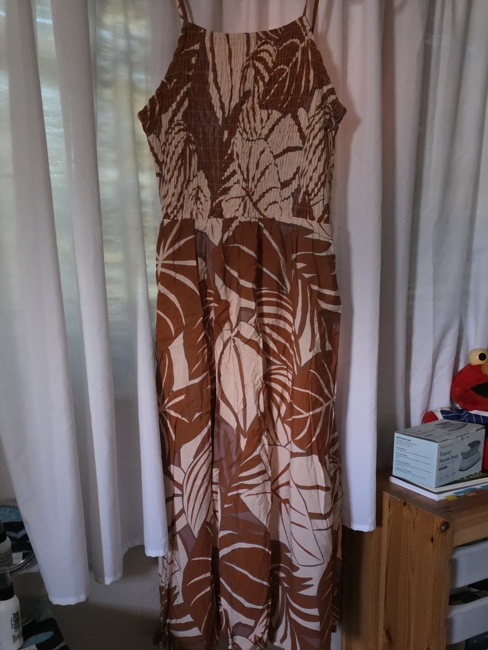 Brown and Cream Tropical Print Maxi Dress